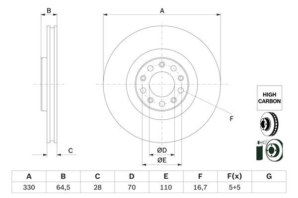 BOSCH 0986479E88 Brake Disc Front Vented Fits Alfa Romeo Giulia Stelvio