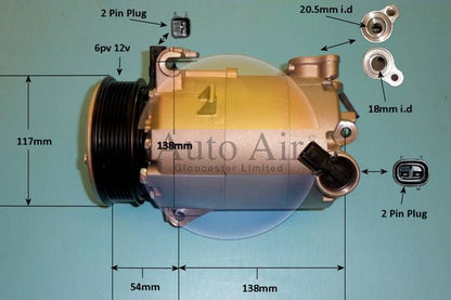 AUTO AIR 14-2092P Air Compressor A/C Air Con Air Conditioning Fits Land Rover