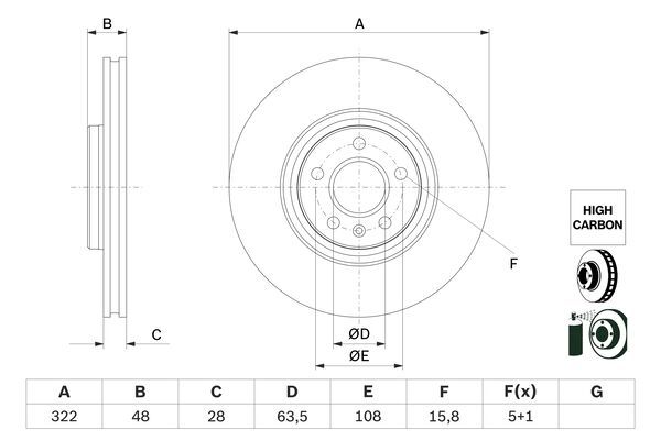 BOSCH 0986479F90 Brake Disc Front Vented Fits Volvo S60 S90 V60 V90 XC40 XC60