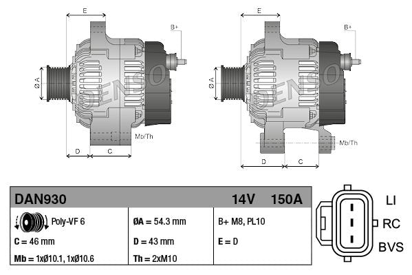 Alternator Fits Ford C-Max Fiesta Focus Focus C-Max Mazda 3 Volvo DENSO DAN930