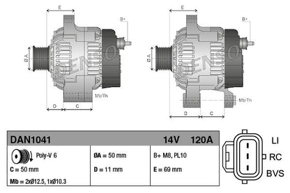 Alternator 14V Fits Ford Focus Focus C-Max Volvo C30 S40 V50 DENSO DAN1041