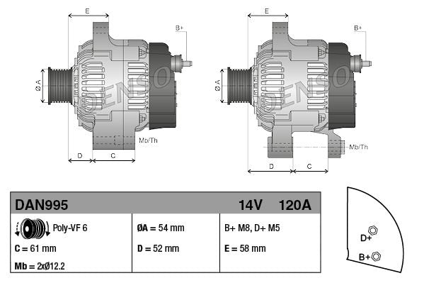 Alternator Fits Alfa Romeo 159 Brera MiTo Spider Fiat Bravo Lancia DENSO DAN995