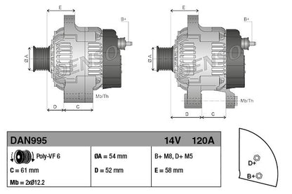 Alternator Fits Alfa Romeo 159 Brera MiTo Spider Fiat Bravo Lancia DENSO DAN995