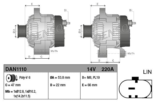 Alternator 14V Fits Land Rover Range Rover Range Rover Sport DENSO DAN1110