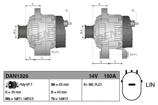 Alternator 14V 150A Charging Current Fits Honda Civic CR-V HR-V DENSO DAN1326
