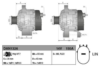 Alternator 14V 150A Charging Current Fits Honda Civic CR-V HR-V DENSO DAN1326