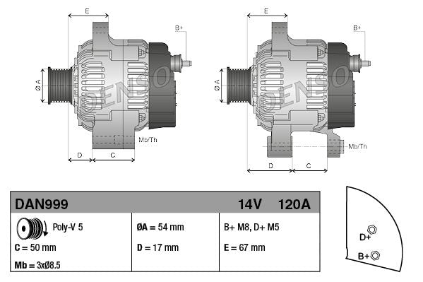 Alternator Fits Alfa Romeo MiTo Fiat 500 500 C Doblo Idea Tipo Ford DENSO DAN999