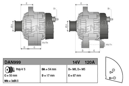 Alternator Fits Alfa Romeo MiTo Fiat 500 500 C Doblo Idea Tipo Ford DENSO DAN999