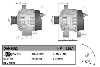 Alternator 14V Voltage For Fiat 500 / 595 / 695 500C / 595C / 695C DENSO DAN1083