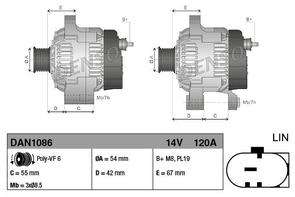 Alternator Fits Alfa Romeo MiTo Citroën Nemo Fiat 500 500L Peugeot DENSO DAN1086