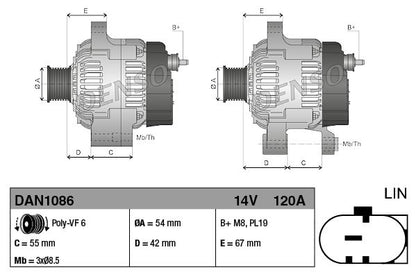 Alternator Fits Alfa Romeo MiTo Citroën Nemo Fiat 500 500L Peugeot DENSO DAN1086
