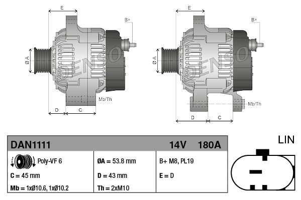 Alternator 14V Voltage For Jaguar XF Land Rover Range Rover Evoque DENSO DAN1111