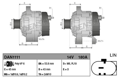 Alternator 14V Voltage For Jaguar XF Land Rover Range Rover Evoque DENSO DAN1111
