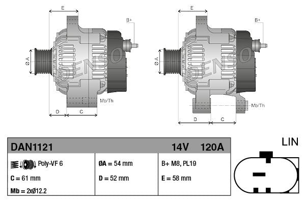 Alternator Fits Alfa Romeo Giulietta Fiat 500L 500X Tipo Jeep DENSO DAN1121