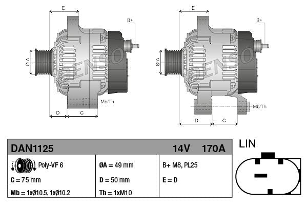 Alternator 14V 170A Charging Current Fits BMW 1 Series 3 Series DENSO DAN1125
