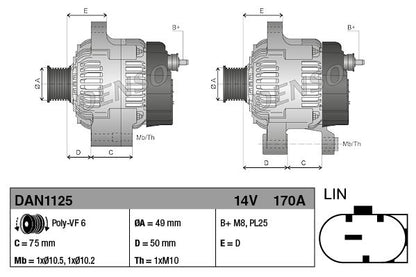 Alternator 14V 170A Charging Current Fits BMW 1 Series 3 Series DENSO DAN1125
