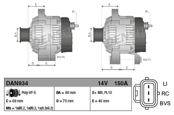 Alternator 14V 150A Charging Current Fits Ford Focus Volvo C30 S40 V50 DENSO