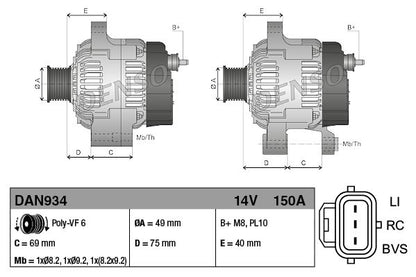 Alternator 14V 150A Charging Current Fits Ford Focus Volvo C30 S40 V50 DENSO
