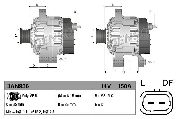 Alternator 14V Voltage Fits Alfa Romeo 159 Brera Spider Fiat Croma DENSO DAN936