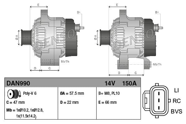 Alternator 14V 150A Charging Current Fits Land Rover Range Rover Sport DENSO