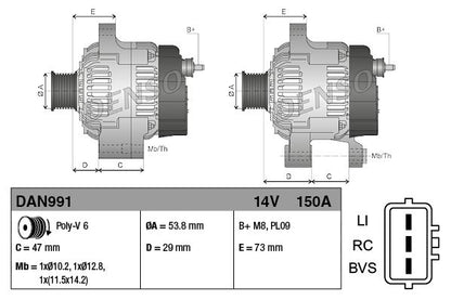 Alternator Fits Land Rover Discovery Range Rover Range Rover Sport DENSO DAN991