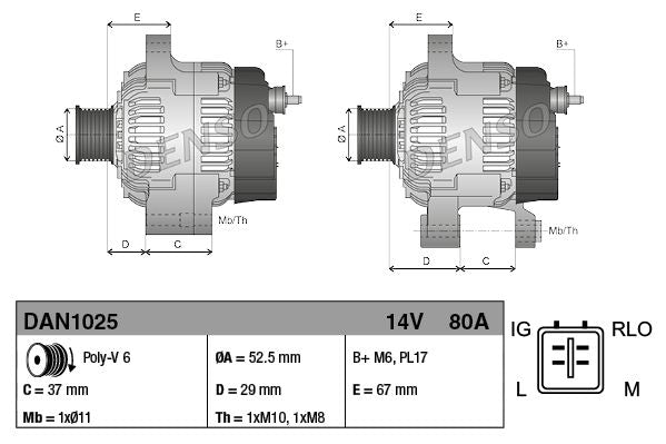 Alternator 14V Voltage Fits Toyota Urban Cruiser Yaris/Vitz DENSO DAN1025