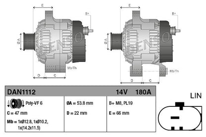 Alternator Fits Land Rover Discovery Range Rover Range Rover Sport DENSO DAN1112