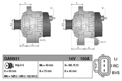 Alternator 14V 150A Charging Current Fits Ford Focus Focus C-Max DENSO DAN931