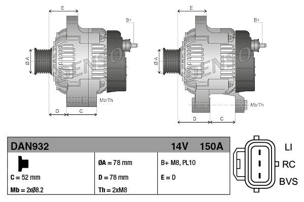 Alternator 14V 150A Charging Current Fits Ford C-Max Focus Focus C-Max DENSO
