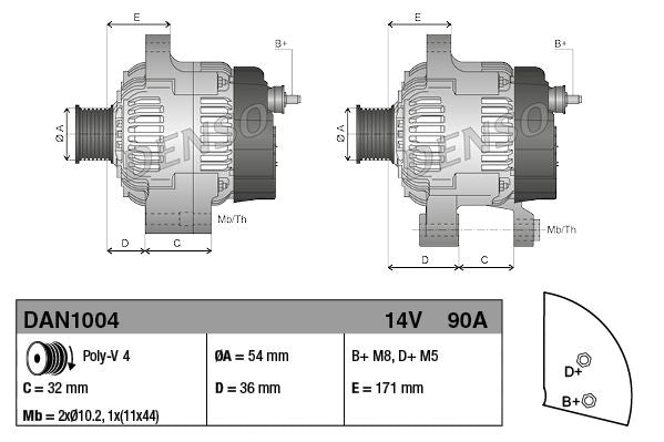 Alternator Fits Alfa Romeo MiTo Fiat 500 500 C Doblo Linea Ford Ka DENSO DAN1004
