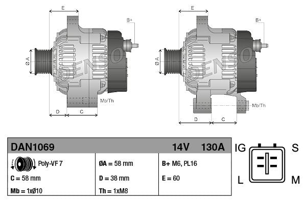 Alternator Fits Toyota HiAce HiAce / Commuter LandCruiser Prado DENSO DAN1069