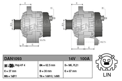 Alternator Fits Toyota Auris Corolla Verso S Yaris Yaris/Vitz DENSO DAN1093