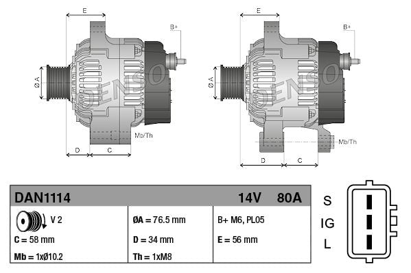 Alternator 14V Fits Toyota LandCruiser 80 LandCruiser Amazon DENSO DAN1114