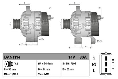 Alternator 14V Fits Toyota LandCruiser 80 LandCruiser Amazon DENSO DAN1114