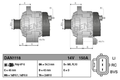 Alternator Fits Ford C-Max Focus Fusion Kuga Volvo C30 S40 V50 DENSO DAN1118