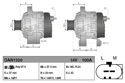 Alternator 14V Voltage Fits Citroën C1 Peugeot 108 Toyota Aygo DENSO DAN1320