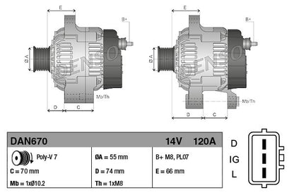 Alternator 14V 120A Charging Current Fits Land Rover Defender Discovery DENSO