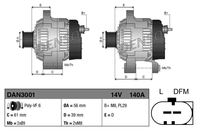 Alternator Fits Audi A1 A3 A4 TT Seat Alhambra Altea Leon Skoda VW DENSO DAN3001