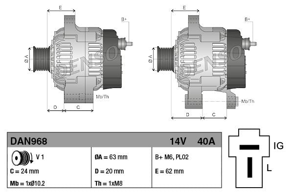 Alternator 14V Voltage 40A Charging Current Fits Daihatsu Hijet DENSO DAN968