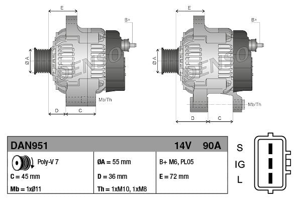 Alternator 14V Voltage 90A Charging Current Fits Toyota Camry RAV4 DENSO DAN951
