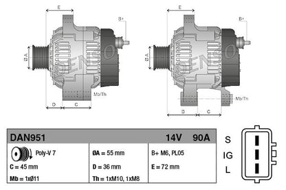 Alternator 14V Voltage 90A Charging Current Fits Toyota Camry RAV4 DENSO DAN951
