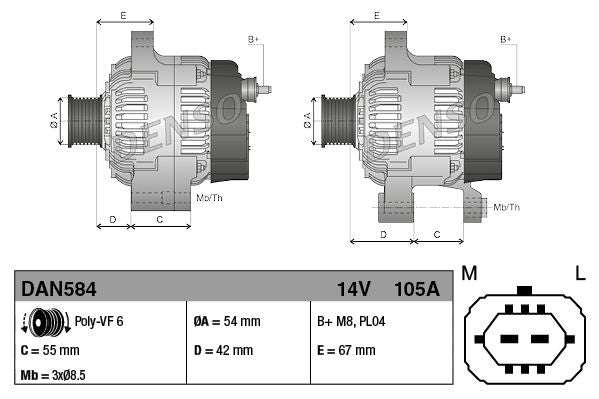 Alternator Fits Opel Corsa Meriva Vauxhall Corsa Corsavan Meriva DENSO DAN584