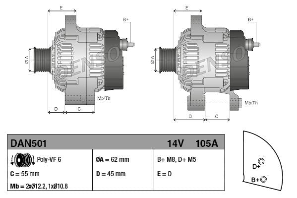 Alternator Fits Alfa Romeo 145 146 147 156 GT Fiat Brava Lancia DENSO DAN501