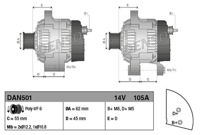 Alternator Fits Alfa Romeo 145 146 147 156 GT Fiat Brava Lancia DENSO DAN501