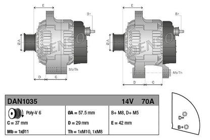 Alternator 14V Voltage Fits Citroën C1 Peugeot 107 Toyota Aygo DENSO DAN1035