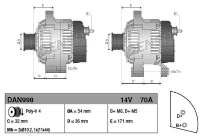 Alternator Fits Alfa Romeo MiTo Fiat 500 500 C 500L Bravo Idea Ford DENSO DAN998
