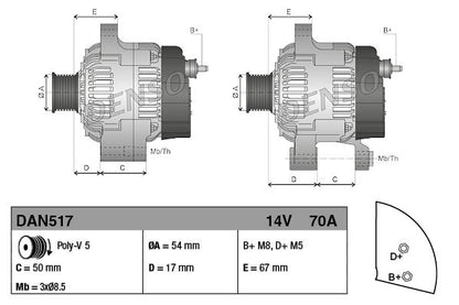 Alternator Fits Alfa Romeo MiTo Fiat 500 Doblo Fiorino Grande Punto DENSO DAN517