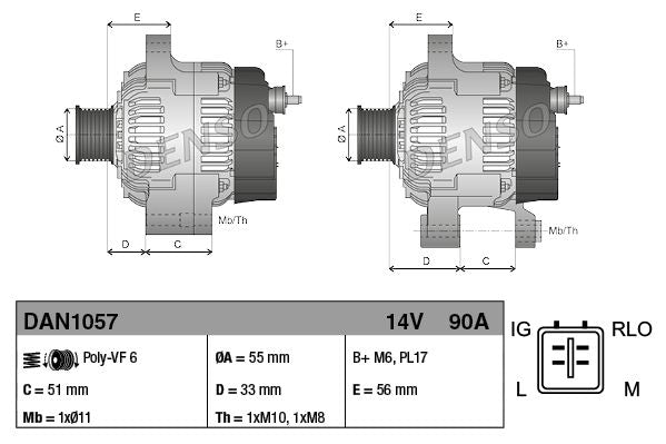 Alternator 14V 90A Charging Current Fits Toyota Auris Corolla DENSO DAN1057
