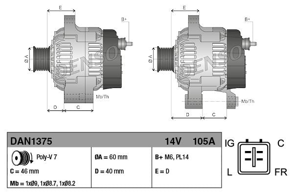 Alternator 14V 105A Charging Current Fits Honda Accord Civic CR-V DENSO DAN1375