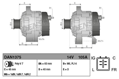 Alternator 14V 105A Charging Current Fits Honda Accord Civic CR-V DENSO DAN1375